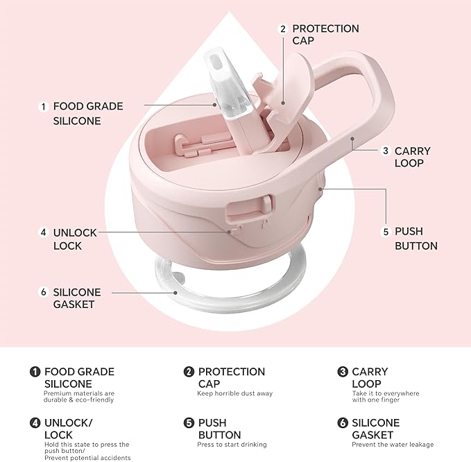 IDEUS Insulated Stainless Steel Water Bottle with 2 Leak-Proof Lids, Thermal Water Flask for Hiking Biking, 40oz, Light Pink