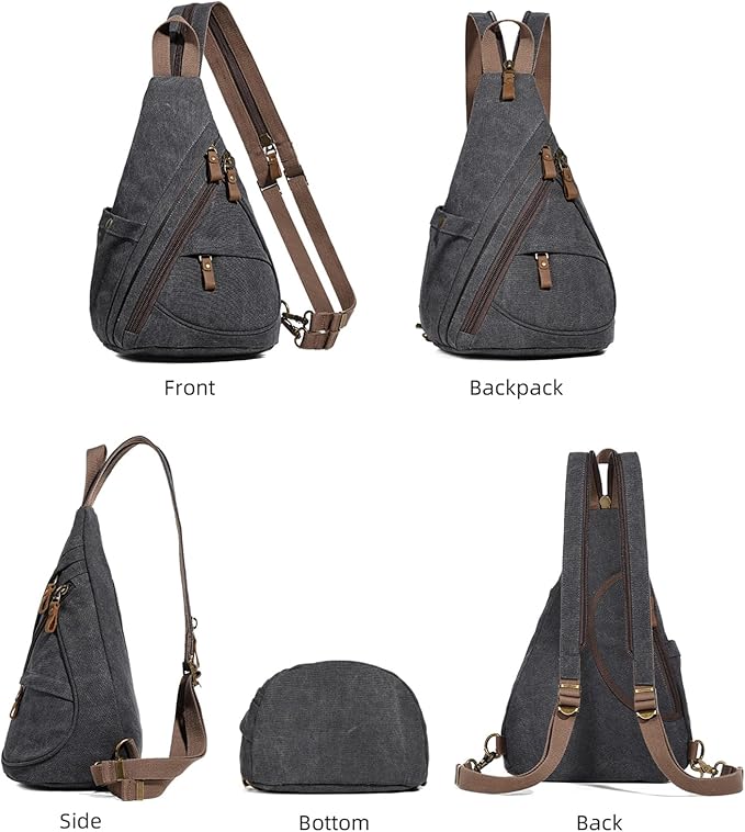 KL928 Canvas Sling Bag - Small Crossbody Backpack Shoulder Casual Daypack Rucksack for Men Women(Large Version)
