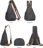 KL928 Canvas Sling Bag - Small Crossbody Backpack Shoulder Casual Daypack Rucksack for Men Women(Large Version)