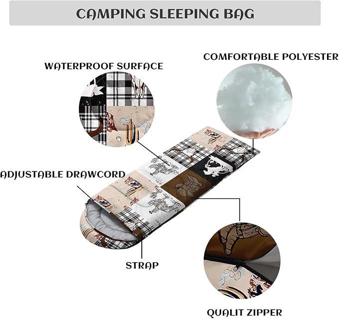 Sleeping Bags for Adults and Kids，3D Printing Camping Sleeping Bag for Girls Boys Lightweight Waterproof Cold/Warm 3-Season，Outdoor Travel with Compression Bags