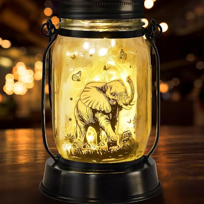 Elephant Gifts for Women/Men Elephant Lovers Solar Lantern Mom Birthday, Mothers Day, Christmas Gifts, Solar Garden Decoration Outside for Yard, Patio,Backyard,Porch, Torches