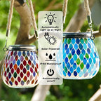 2 Pack Mosaic Blue & Red Solar Lanterns, Outdoor Glass Hanging Lights, Waterproof, Solar Table Lamps, Christmas Gifts for Women Mom Grandma, Night Lights, Decoration for Garden, Patio, Outdoor Decor