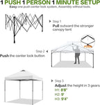 8'x8' Pop Up Canopy Tent with 1 Sidewall and 6 Pockets, One Push Setup, Instant Shade Tent with Vented Roof for Beach Patio Outdoor, Case, 8 Stakes, 4 Ropes, 4 Sandbags (White, 8x8)