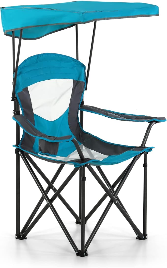 LET'S CAMP Camp Chair with Shade Canopy Folding Camping Chair with Cup Holder and Carry Bag for Outdoor Camping Hiking Beach, Heavy Duty 350 LBS