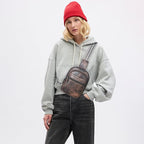 3L SMALL Sling Bag Fanny Packs For Women Men Mini Crossbody Chest Belt Travel Bag Purse Handbag Faux Leather Fashion Cute Coffee Color