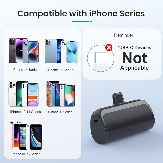 LanLuk [2 Pack] Mini Portable Charger for iPhone,5200mAh Ultra-Compact Fast Charging Power Bank Cordless Small Smart Battery Pack Compatible with iPhone 14/14 Pro Max/13/13 Pro/12/XR/8/7/6(Inky+Inky)