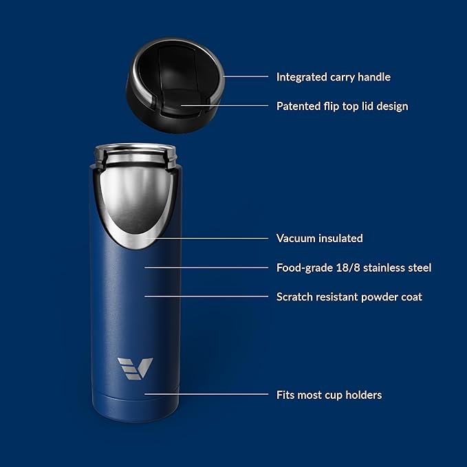 Maxi Stainless Steel Water Bottle 26oz - Double wall vacuum insulated | Integrated carry handle | leak proof flip top lid | Lightweight & stylish - Blue