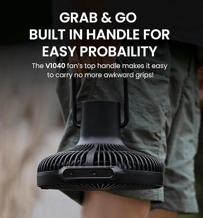 Claymore V1040 Fan (Black) - Premium Rechargeable Portable Air Circulator. Powerful, Quiet with Large 10,400mAh Battery, Versatile Stand & Remote Control. Up to 23 Hours Runtime, All Seasons.