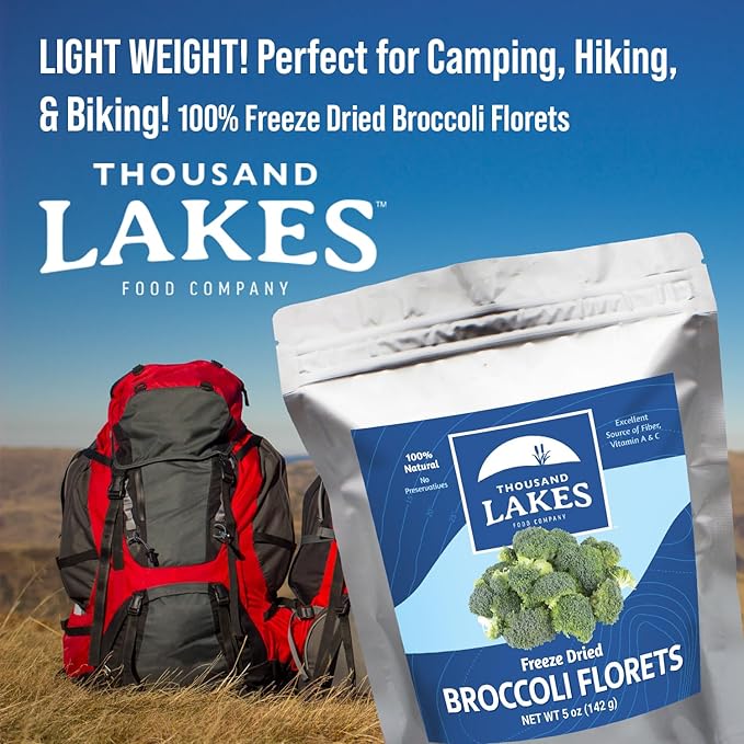 Thousand Lakes Freeze Dried Vegetables - Broccoli Florets 4-pack 1.2 ounces (4.8 ounces total) | 100% Florets - No Stems | No Salt Added