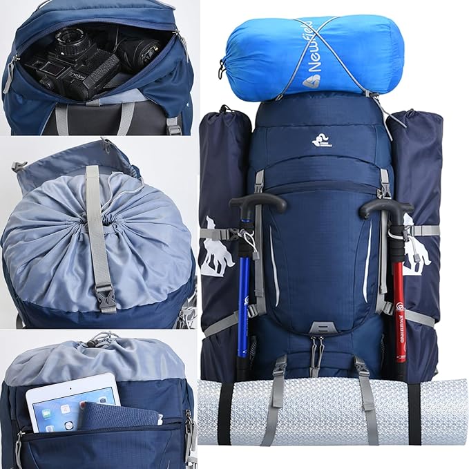 Bseash 60L Waterproof Hiking Camping Backpack with Rain Cover, Lightweight Outdoor Sport Travel Daypack for Climbing Touring (Black)