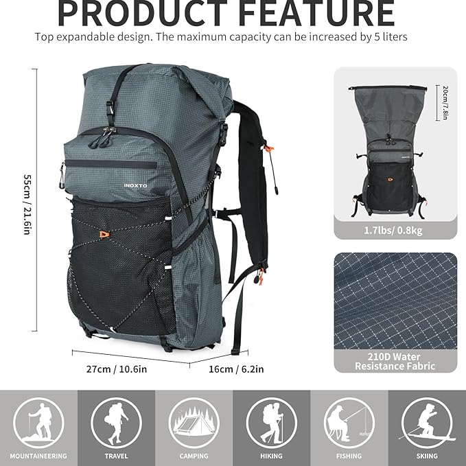 Hiking Backpack for Men and Women, 30L Waterproof Camping Backpack with 3L Water Bladder and Rain Cover, Lightweight Outdoor Sport Travel Daypack Rucksack for Climbing Cycling (Dark gray)