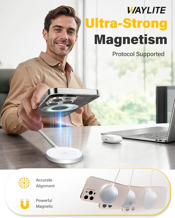 25W Magnetic Wireless Charger for iPhone 17/16, Qi2 Fast Charging Pad for iPhone 17/16/15/14/13/12 Series for AirPods, Strong Magnet, Ultra-Thin & Portable Charger Mat for Desk & Bedside, 1Pack White