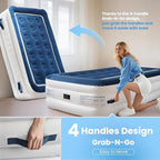 KINGJERRY Twin Air Mattress with Built in Pump and 4 Portable Handles, 18" Raised Comfort Blow Up Mattress for Guests, 440lb Support Air Bed with Carry Bags, Heavy Duty Inflatable Bed for Home&Camping