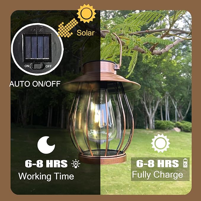 Solar Lanterns Outdoor Waterproof - Outdoor Hanging Lantern with Shepherds Hook, Christmas Halloween Housewarming Gifts for Women Mom Grandma, Lanterns Decorative Outdoor for Yard Patio Backyard Porch
