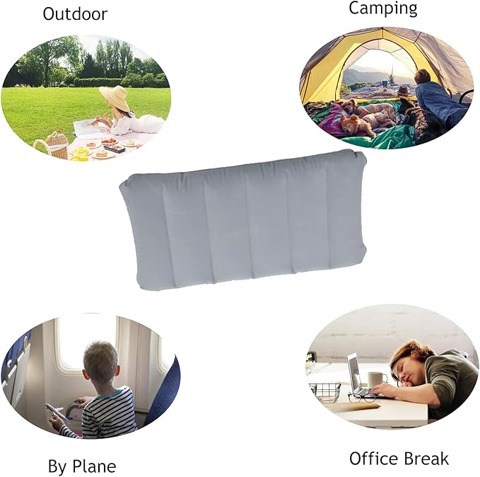 Gray Ultralight Inflatable Pillow Small Squared Flocked Fabric Air Pillow for Beach Hiking,Camping,Traveling,Napping,Desk Rest,Neck &Lumbar Support(1 Pack)