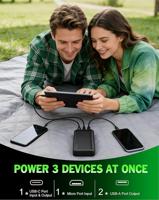 Miady 2-Pack 20000mAh Portable Charger, 22.5W USB C Fast Charging Power Bank 3 Outputs 2 Inputs Travel Essential Battery Pack Compatible with iPhone 17/16/15/14 Galaxy S24/22 Android etc (Black+White)