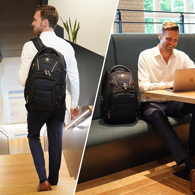 Swissdigital Design Men's Laptop Backpack for Man，Large Capacity Business Travel Backpack Black/Blue | J14-12