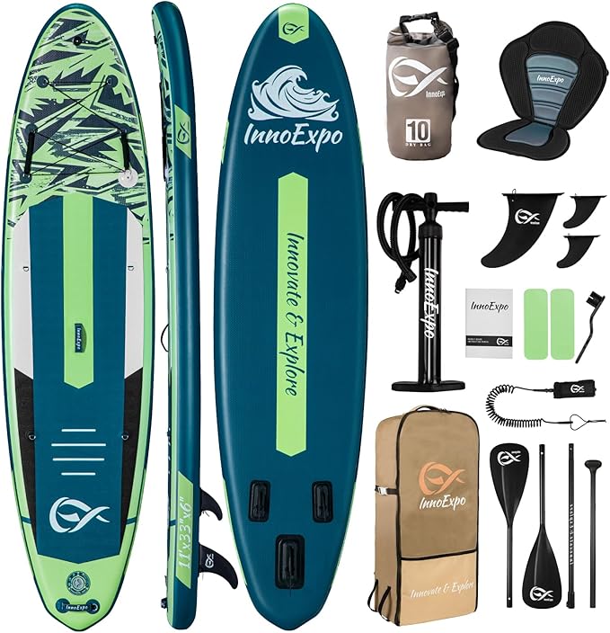 InnoExpo 11' Inflatable Stand Up Paddle Boards with Premium Accessories, Wide Stable SUP Paddle Board Design, Non-Slip Comfort Deck for Youth & Adults