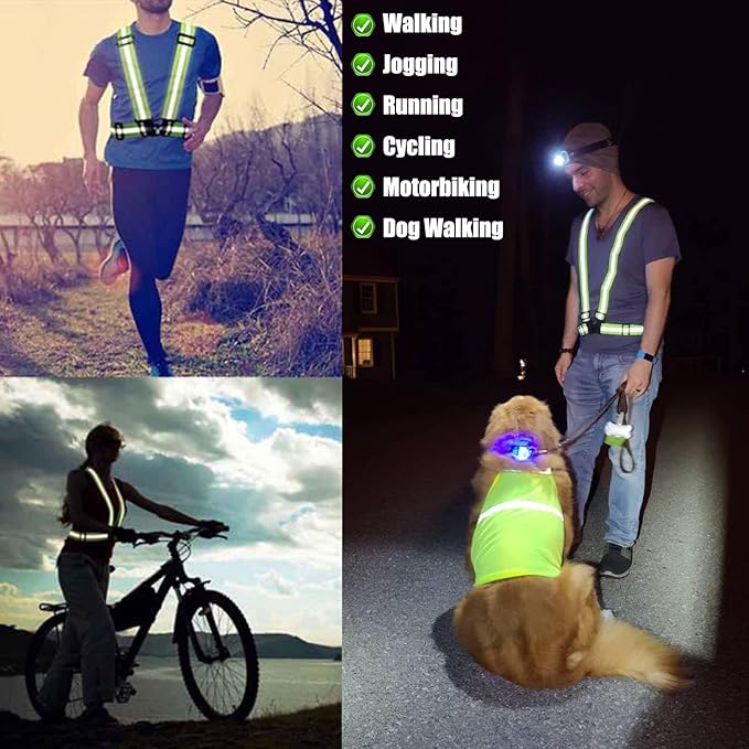 3Pcs Reflective Running Vest, Adjustable Elastic Straps Lightweight 360°High Visibility for Outdoor Walking, Jogging