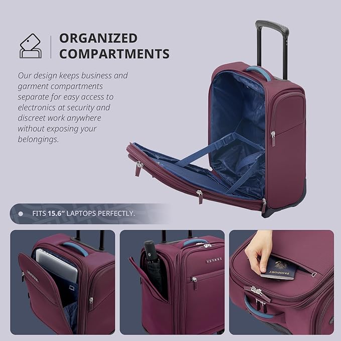 Verage Carry On Underseat Luggage with 2 Wheels & USB Port, 16 Inch Wheeled Spinner Bag Carry-on Luggages for Airlines, Lightweight Suitcase Men Women, Pilots and Crew (Upgrade-16-Inch)