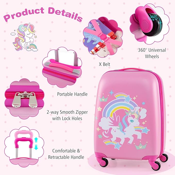 Goplus 2PC Kids Luggage, 12" & 16" Kids Carry On Luggage Set with 4 Spinner Wheels, Lightweight Rolling Spinner Suitcase for Children Toddlers Boys and Girls Travel