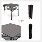 SUNNYFEEL Outdoor Folding Table | Lightweight Compact Aluminum Camping Table, Roll Up Top 4 People Portable Camp Square Tables with Carry Bag for Picnic/Cooking/Beach/Travel/BBQ