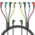 Travel Essentials USB C Multi Charging Cable 2Pack 5FT, Right Angle 4 in 1 Charging Cable, USB Cable Phone Charger with IP/Type C/Type C/Micro Port, Compatible with Most Cell Phones/Tablets and More