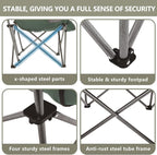 Colegence Oversized XL Padded Camping Chair Wide Heavy Duty Lawn Chairs Support 450 LBS Portable Folding Gaint Plus Camp Chair with Side Pocket Cup Holder for Outdoor Outside Sports Baseball-Green