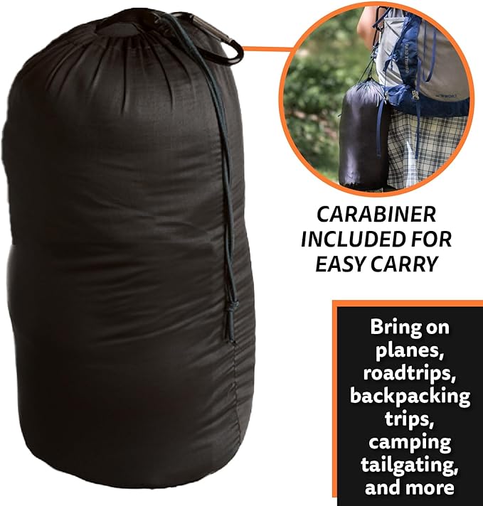 Ripstop Outdoor Camping Pillow 3-in-1, Versatile Lightweight Nylon Waterproof Stadium Blanket, Ultralight Backpacking Essentials, Travel Set - Black and Orange