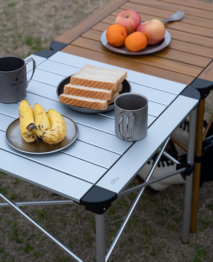iClimb Lightweight Stable Alu. Folding Square Table Roll Up Top with Carry Bag for Camping Picnic Backyards BBQ Camp Kitchen (Silver, M)