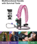 Half Gallon Water Bottle,64oz Insulated Water Bottle Stainless Steel Vacuum,Cold for 48 Hrs,BPA-Free & Leakproof -with Paracord Handle,Strap,Straw Spout Lids,Big Flask Jug for Gym Sports,Pink