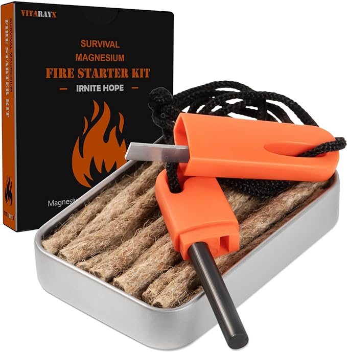 Fire Starter Kit – Lightweight Waterproof Magnesium Ferro Rod with Tinder for Camping, Hiking, Survival – Gift for Men