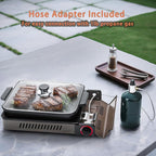 ONLYFIRE Butane Stove with Grill Pan, Portable Stove with Small Griddle & Lid, Camping Stove Instant Ignition, Camp Stove for Cooking, Patio Backyard, Camping, RV and Emergency Use, GS349