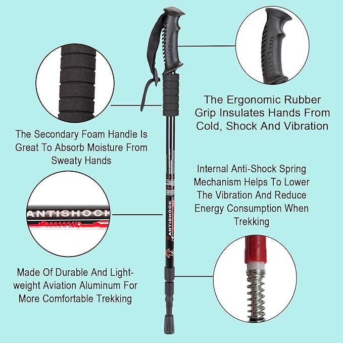 Aihoye Hiking Trekking Poles, 2 Pack Collapsible, Lightweight, Anti Shock, Walking Sticks, Adjustable Hiking Pole for Men and Women