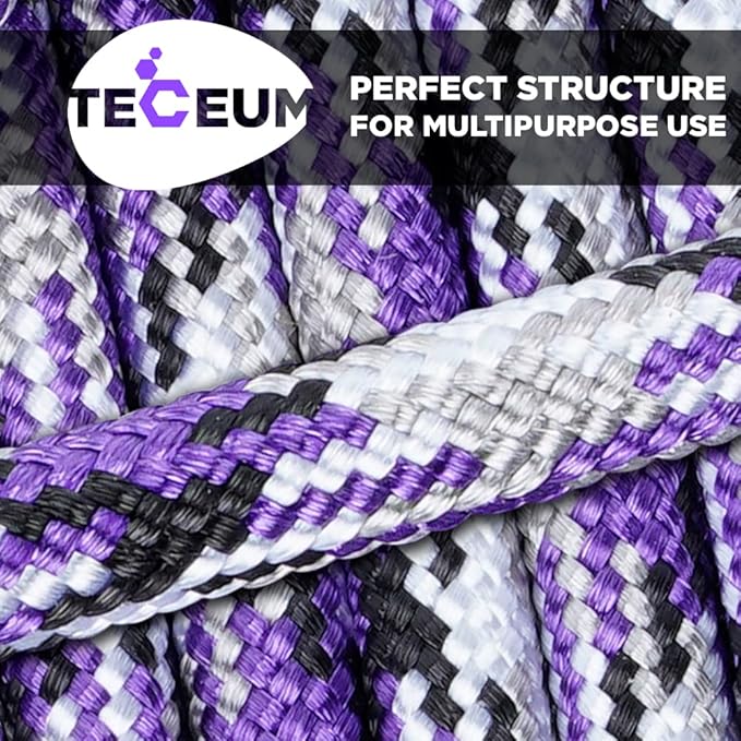 TECEUM 5/32" Paracord Rope 1000 – 1000ft / 200ft / 100ft / 50ft – Tactical Parachute Cord 4mm – 45+ Colors – Nylon String for Survival & Camping Gear – Stripe Cord for Survival – Utility Rope