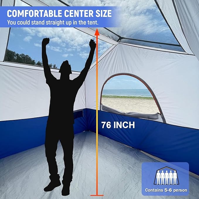 HIKERGARDEN 6-8 Person Camping Tent - Portable Family Cabin Tent for Camp, Windproof Fabric Camp Tent Outdoor for Hiking, Backpacking, Traveling