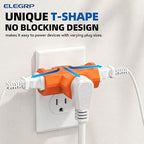 ELEGRP 3-Prong Heavy Duty Power Extender to Triple Outlet in T Direction, Multi-Directional Grounded Wall Tap Outlet Extender with 3 Prong Plug-in, 15-Amp, 125-Volt, ETL Listed, 1 Pack, Orange