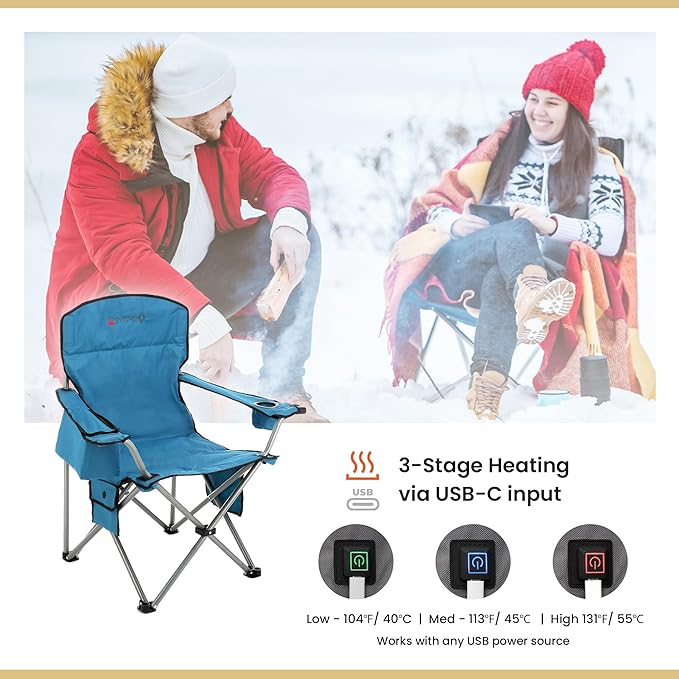 ARROWHEAD OUTDOOR 2-Pack Heated Folding Camping Chair with Cooler, 3 Heat Settings, Cup & Wine Glass Holder, Carrying Bag, Battery NOT Included, Supports up to 330lbs