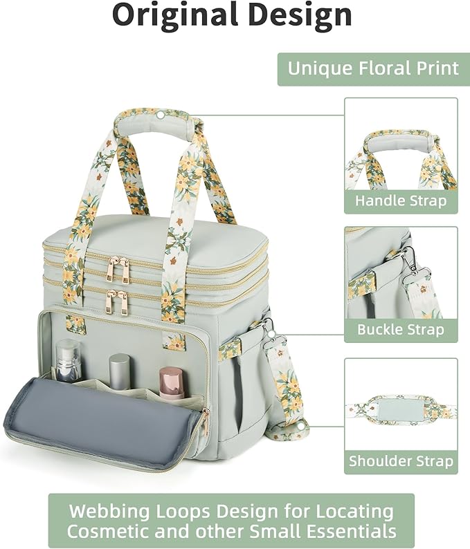 Double Deck Lunch Box for Women, Expandable Insulated Large Lunch Bag Women Leakproof Lightweight Lunch Cooler Bag Durable Lunchbox for Work Outdoor Travel, Green