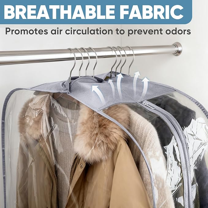 BALEINE 60'' Clear Garment Bags, 10.5'' Wide PEVA Suit Bag for Closet Clothes Dresses Suit Coats Storage (Clear, 1PK)