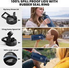 Insulated Water Bottle 87 oz, Triple Wall Vacuum Stainless Steel (Cold for 48 Hrs), Leak Proof & Non-BPA, Modern Water Flask Jug with Paracord Handle & Straw Spout Lids, Navy Blue