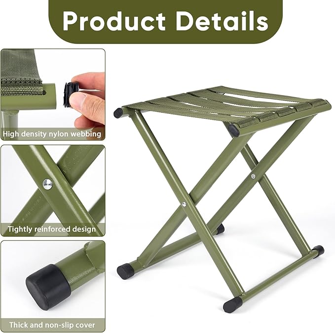Folding Stool Heavy Duty Camping Stool Outdoor Portable Chair, 440lbs Heavy Duty Portable Folding Stool, Suitable for Camping, Outdoor Hiking, Outdoor Fishing, Picnicking,BBQ