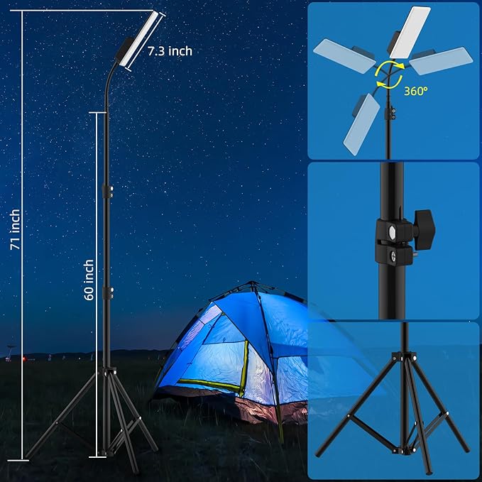Camping Light, Telescoping Lantern Light, 10000mAh Rechargable Work Lights with Stand for Garage Mechanics Workshop Outdoor,Adjustable Metal Telescoping Tripod 6Ft