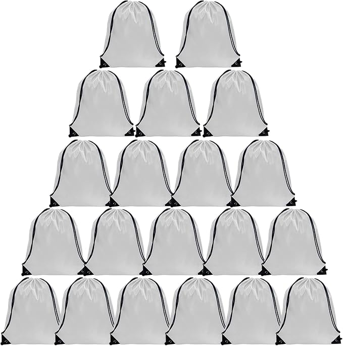 GoodtoU Drawstring Backpack Bulk, 20 Pcs Draw String Bags Cinch Bag Gym Sackpack for Women & Men, White