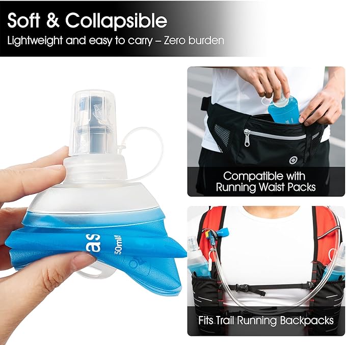 GYGYL Soft Flask, TPU Collapsible Soft Water Bottle for Hydration Pack, Running Vest, Leak-Proof Folding Water Bottle for Hiking Cycling Climbing Jogging-500ml Blue