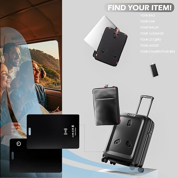 Wallet Tracker Card, Compatible with Find My App(iOS Only), for Luggage Tag, Purse, Passport,Key,IP67 Waterproof,Slim Smart Bluetooth Tracking Tag with Key Chain Hole (Recharge Version-2 Pack)
