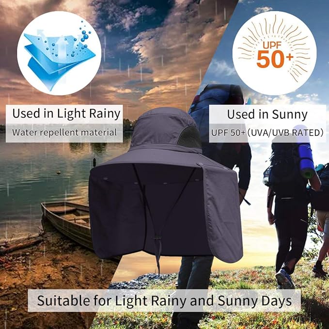 Sun Blocker Hats Outdoor Sun Protection Fishing Cap with Neck Flap Large Brim Outdoor Hat