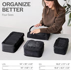 Aerotrunk Compression Packing Cubes for Travel - Luggage Organizer Bags - Double Zipper Packing Cubes for Suitcases (4-Pack, Black)