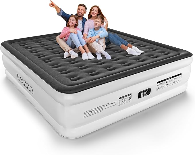 King Air Mattress with Built-in Pump, 18" Top Inflatable Mattress with Waterproof Flocking Fabric, Three-Minute Quick-Inflatable Bed. Portable Blow Up Mattress for Home, Outdoor and Guests