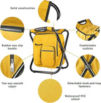 Kikerike Backpack Stool Cooler Chair Heavy Duty 400 LBS Max Load Portable Lightweight Stool Backpack Folding Fishing Cooler Seat for Camping Hunting Fishing - Yellow